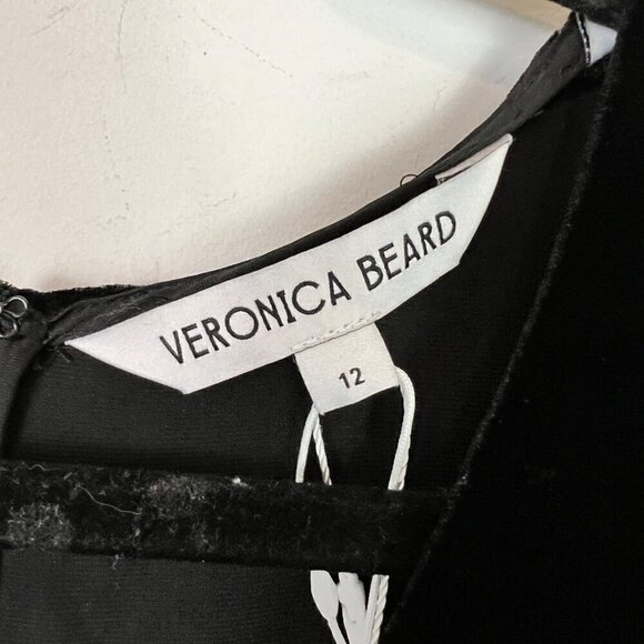 Veronica Beard Pelona Stretch Velvet Top Size 12 Black Ruched V-Neck - Picture 6 of 16